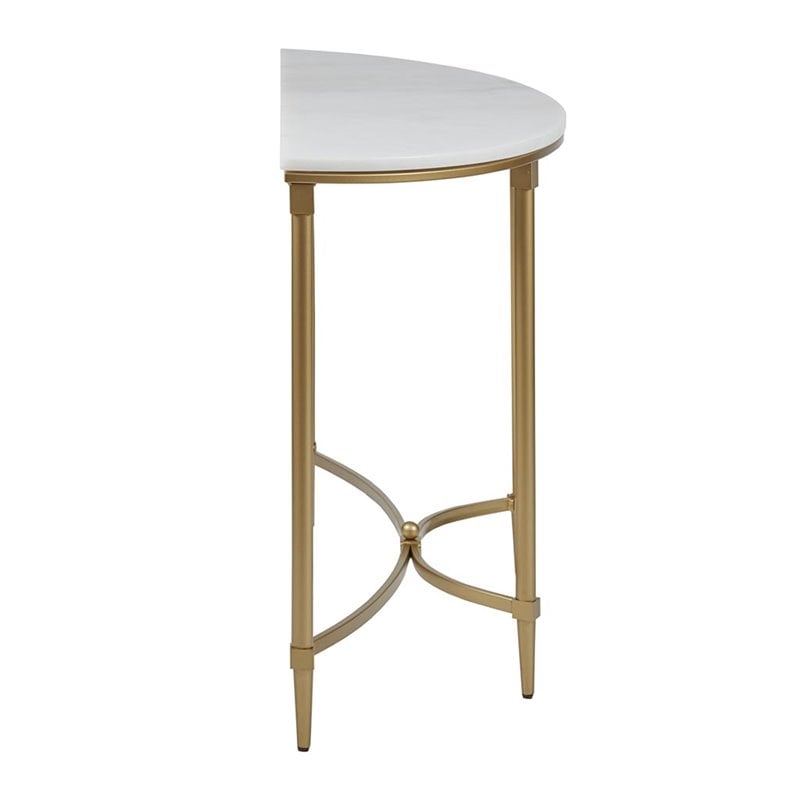 Pemberly Row Modern Metal and Marble Console Table in Gold/White