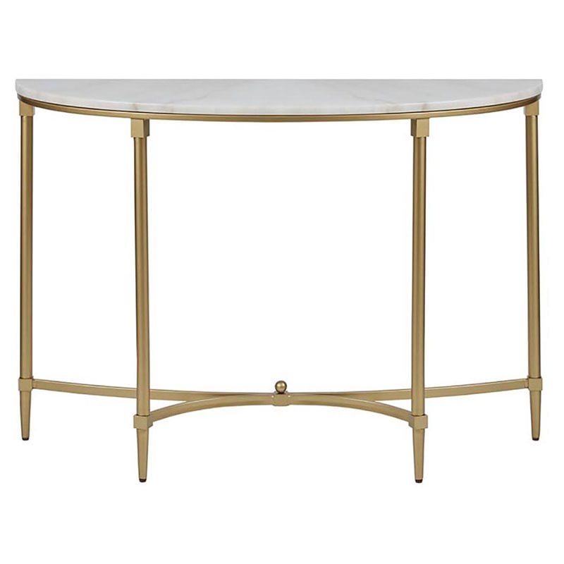 Pemberly Row Modern Metal and Marble Console Table in Gold/White