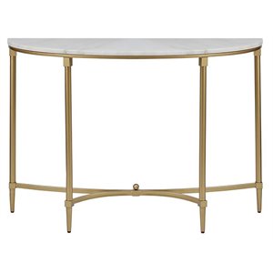 Pemberly Row Modern Metal and Marble Console Table in Gold/White