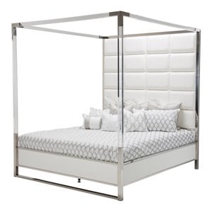 Pemberly Row Modern Metal Eastern King Canopy Bed in Satin White