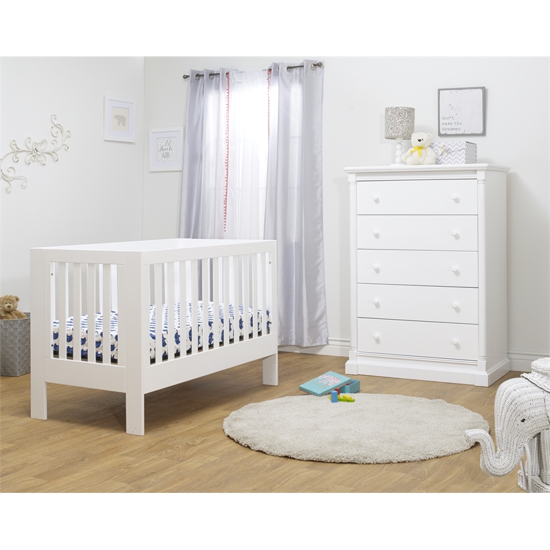 Pemberly Row Modern New Zealand Pine Solid Wood Full Size Portable Crib in White