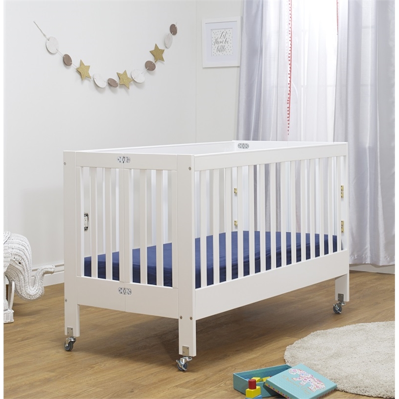 Pemberly Row Modern New Zealand Pine Solid Wood Full Size Portable Crib in White