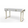 Pemberly Row Modern Steel/Wood Desk in Glossy White Lacquer/Gold