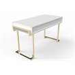 Pemberly Row Modern Steel/Wood Desk in Glossy White Lacquer/Gold