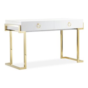 Pemberly Row Modern Steel/Wood Desk in Glossy White Lacquer/Gold