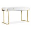 Pemberly Row Modern Steel/Wood Desk in Glossy White Lacquer/Gold