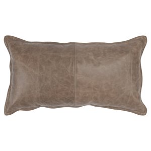 Pemberly Row 14x26&quot Genuine Leather Throw Pillow in Taupe Brown