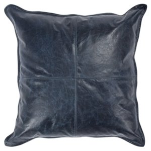 Pemberly Row 22x22&quot Transitional Leather Throw Pillow in Nightfall Blue