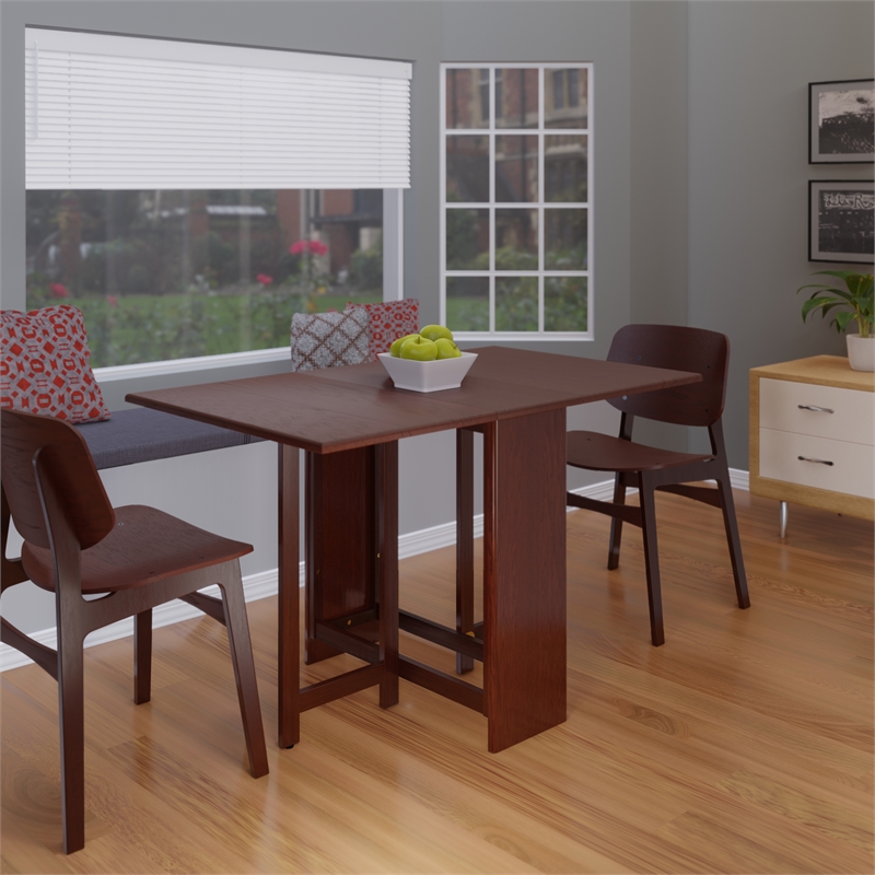 Pemberly Row Double Drop Leaf Transitional Solid Wood Dining Table in Walnut
