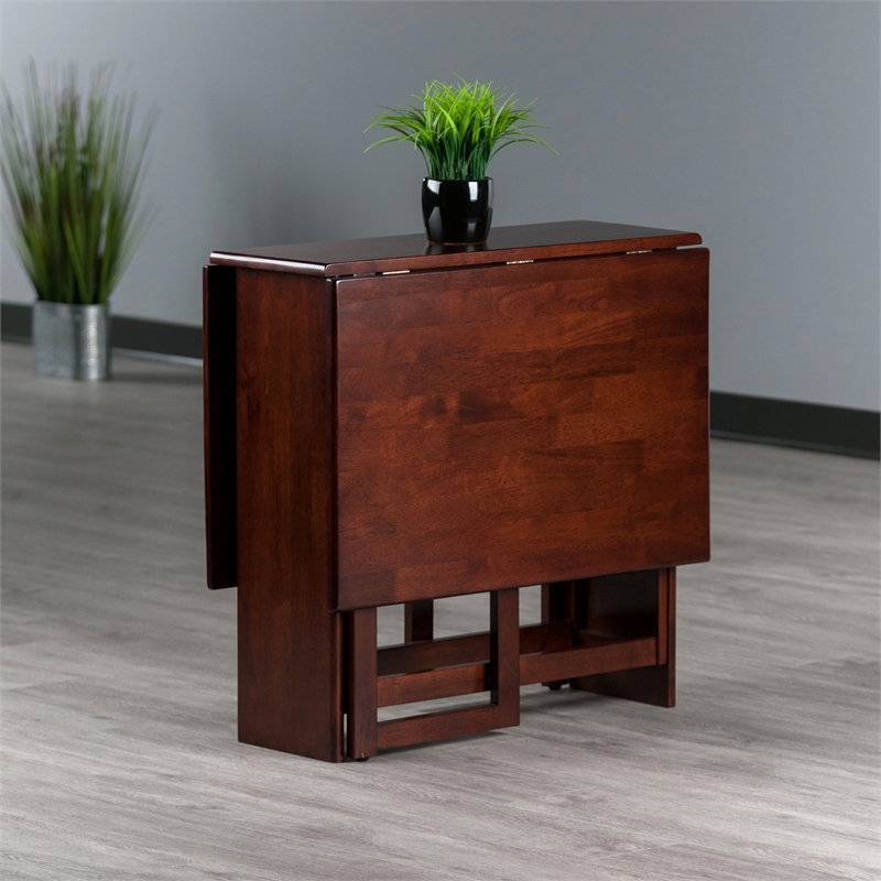 Pemberly Row Double Drop Leaf Transitional Solid Wood Dining Table in Walnut