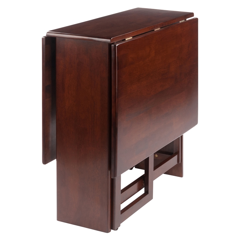 Pemberly Row Double Drop Leaf Transitional Solid Wood Dining Table in Walnut