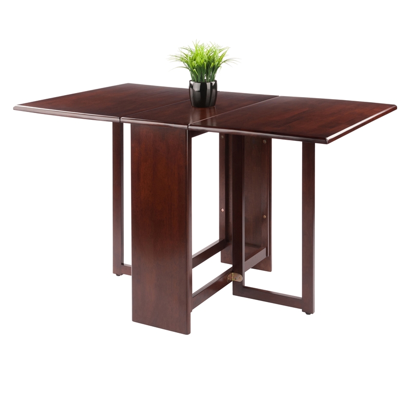 Pemberly Row Double Drop Leaf Transitional Solid Wood Dining Table in Walnut