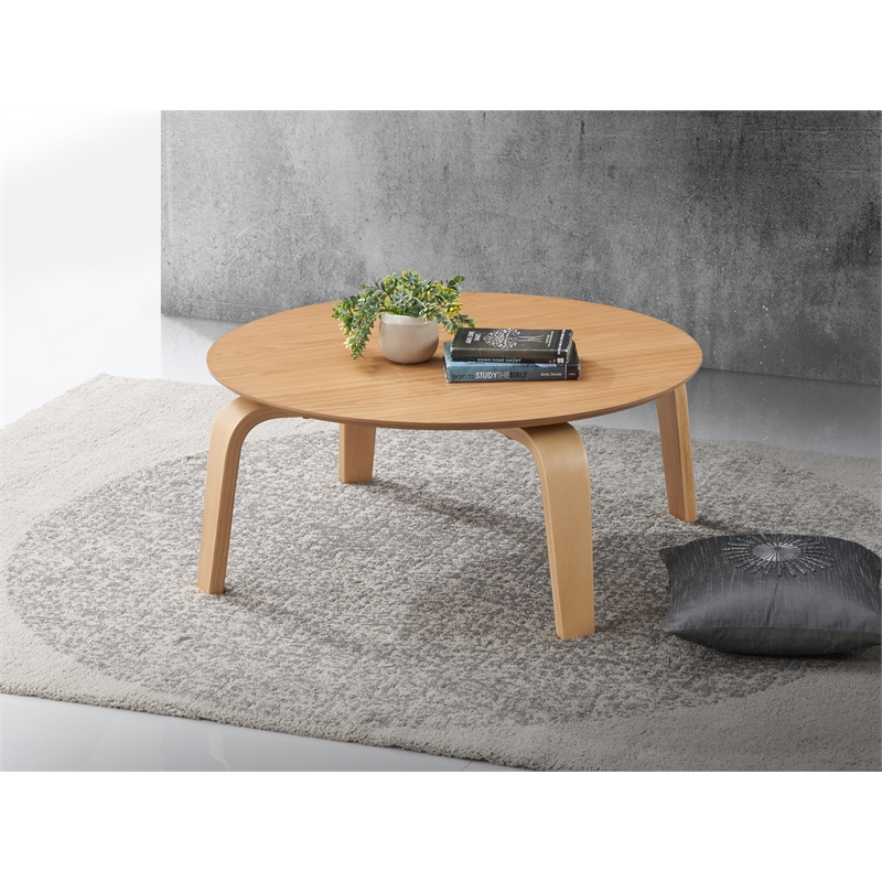 Pemberly Row Round Shape Mid-Century Wood Coffee Table in Oak