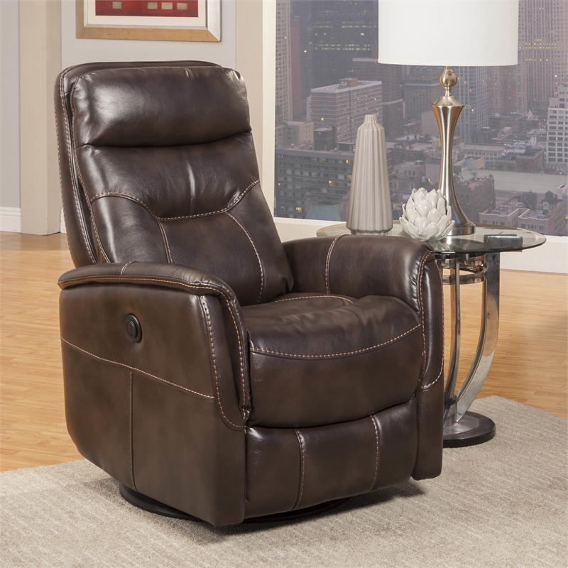 Pemberly Row Polyester/PU Power Swivel Glider Recliner in Truffle Brown