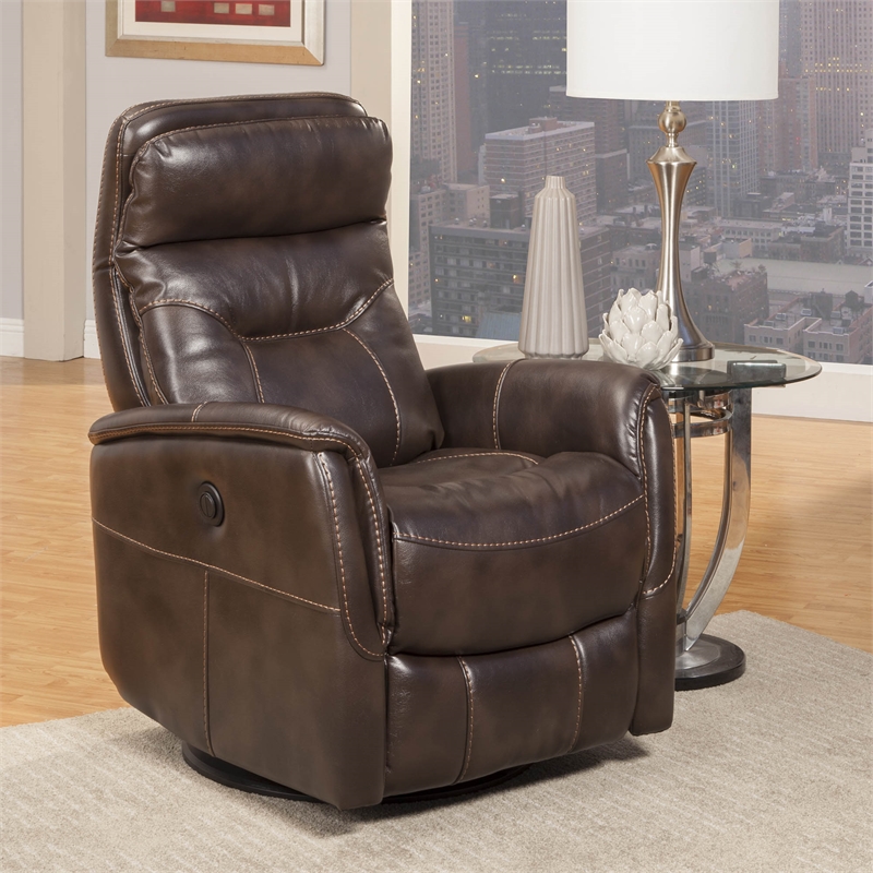 Pemberly Row Polyester/PU Power Swivel Glider Recliner in Truffle Brown