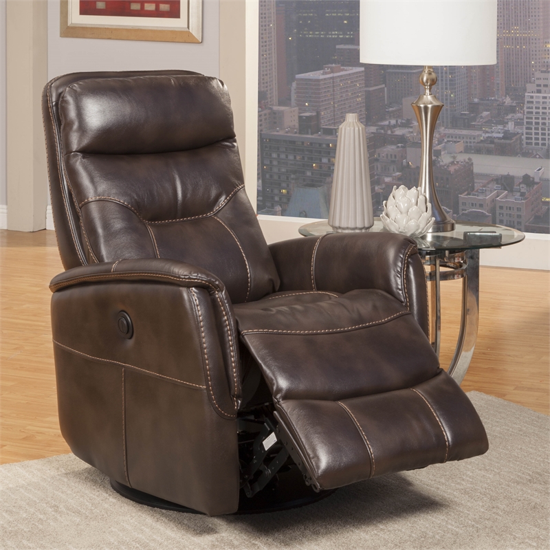 Pemberly Row Polyester/PU Power Swivel Glider Recliner in Truffle Brown