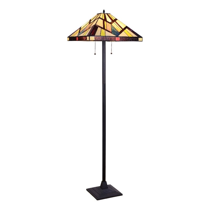 Pemberly Row Modern 2-Light Metal Floor Lamp in Blackish Bronze