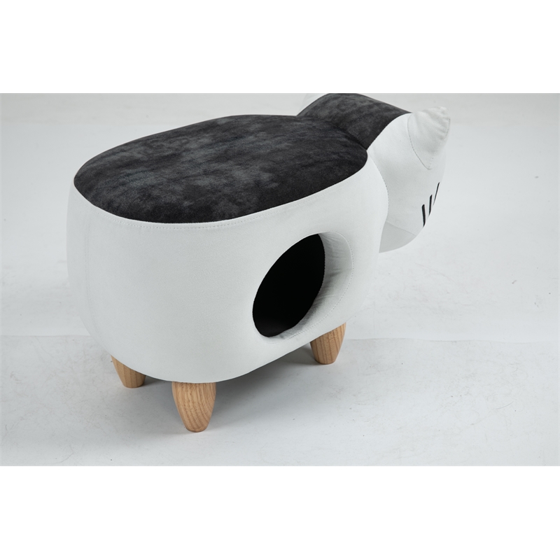 Pemberly Row Cat Condo Fabric Pet House Ottoman in Multi-Color
