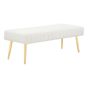 Pemberly Row Gold Legs 17&quot Modern Faux Leather Upholstered Bench in White