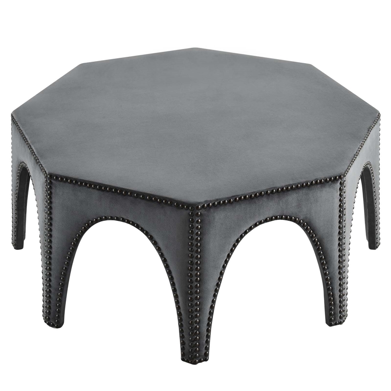 Pemberly Row Modern Performance Velvet Ottoman in Gray/Black