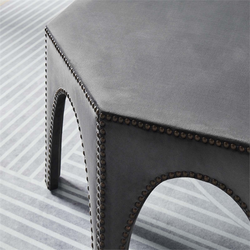 Pemberly Row Modern Performance Velvet Ottoman in Gray/Black