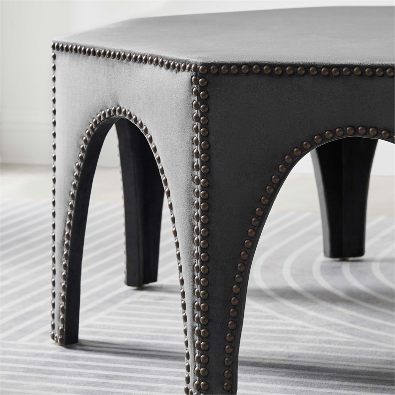 Pemberly Row Modern Performance Velvet Ottoman in Gray/Black