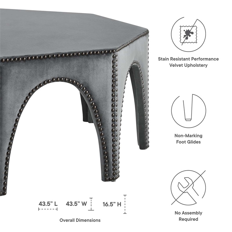 Pemberly Row Modern Performance Velvet Ottoman in Gray/Black