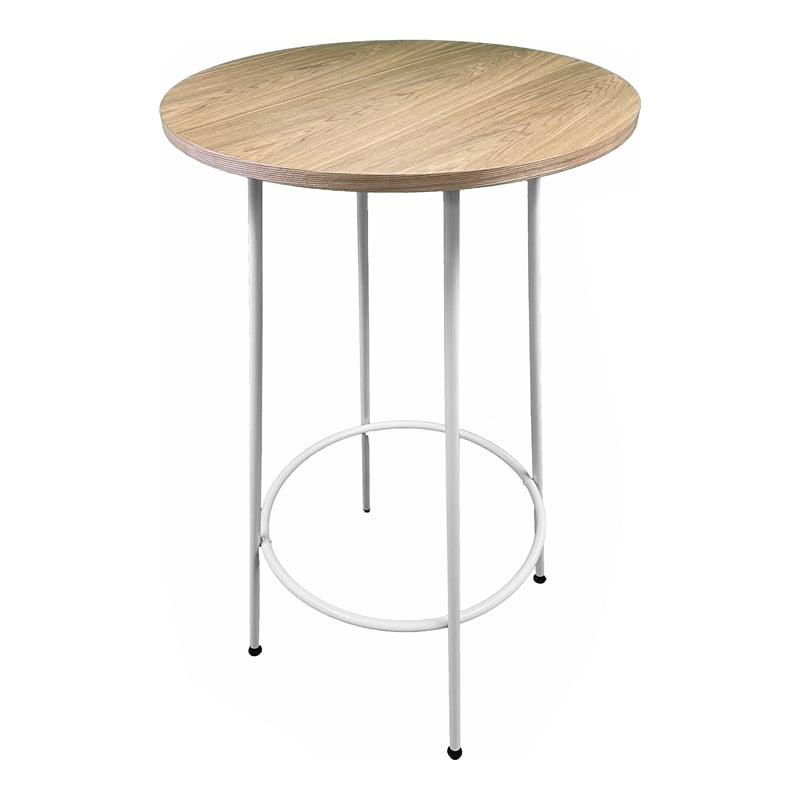 Pemberly Row Round Modern Wood Veneer/Metal Bar Table in White