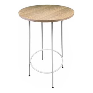 Pemberly Row Round Modern Wood Veneer/Metal Bar Table in White