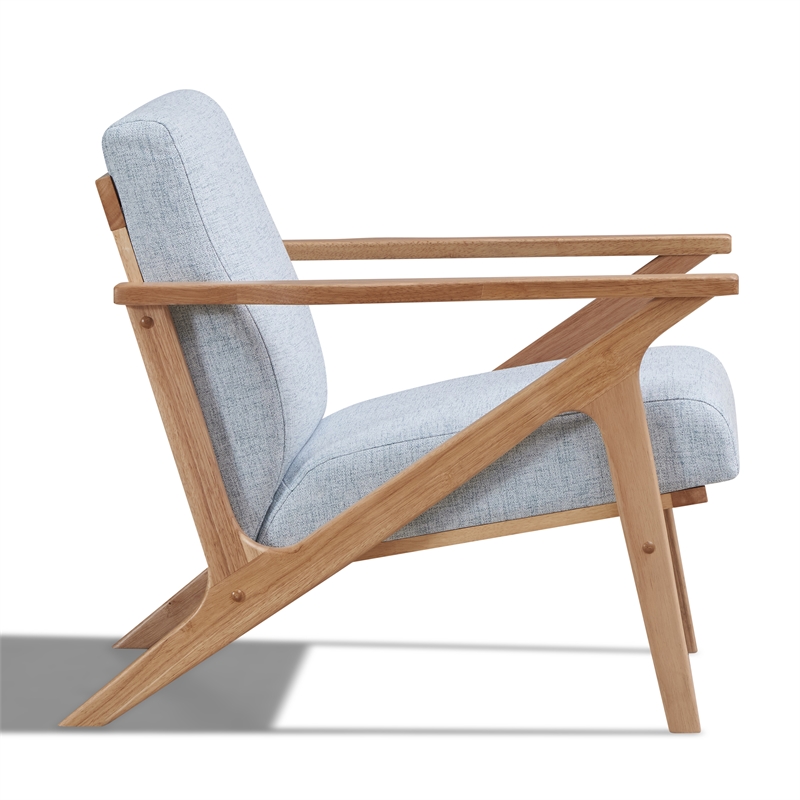 Pemberly Row Solid Wood and Fabric Accent Armchair in Oak and Light Blue