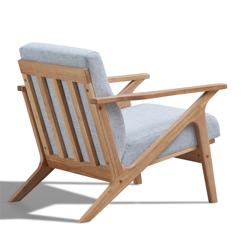 Pemberly Row Solid Wood and Fabric Accent Armchair in Oak and Light Blue