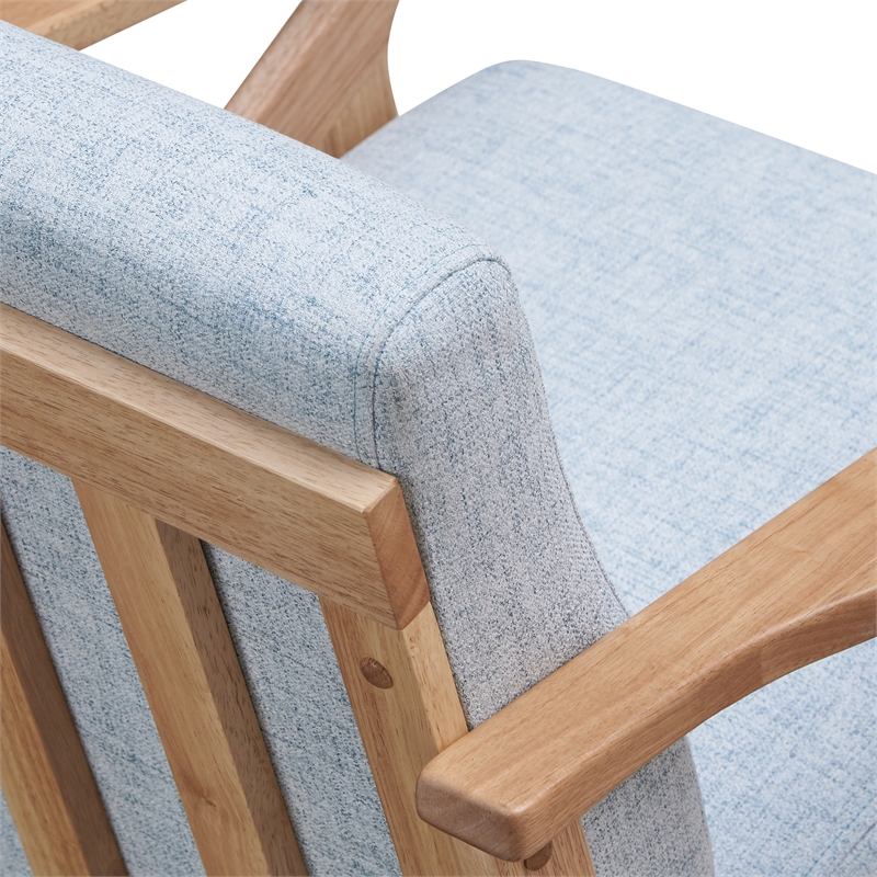 Pemberly Row Solid Wood and Fabric Accent Armchair in Oak and Light Blue
