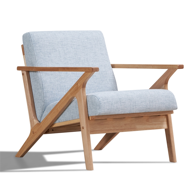 Pemberly Row Solid Wood and Fabric Accent Armchair in Oak and Light Blue