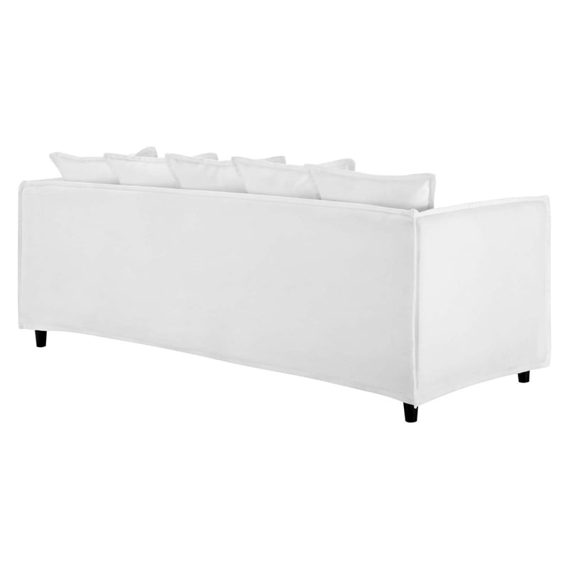 Pemberly Row Modern Wood and Fabric Slipcover Sofa in White Finish