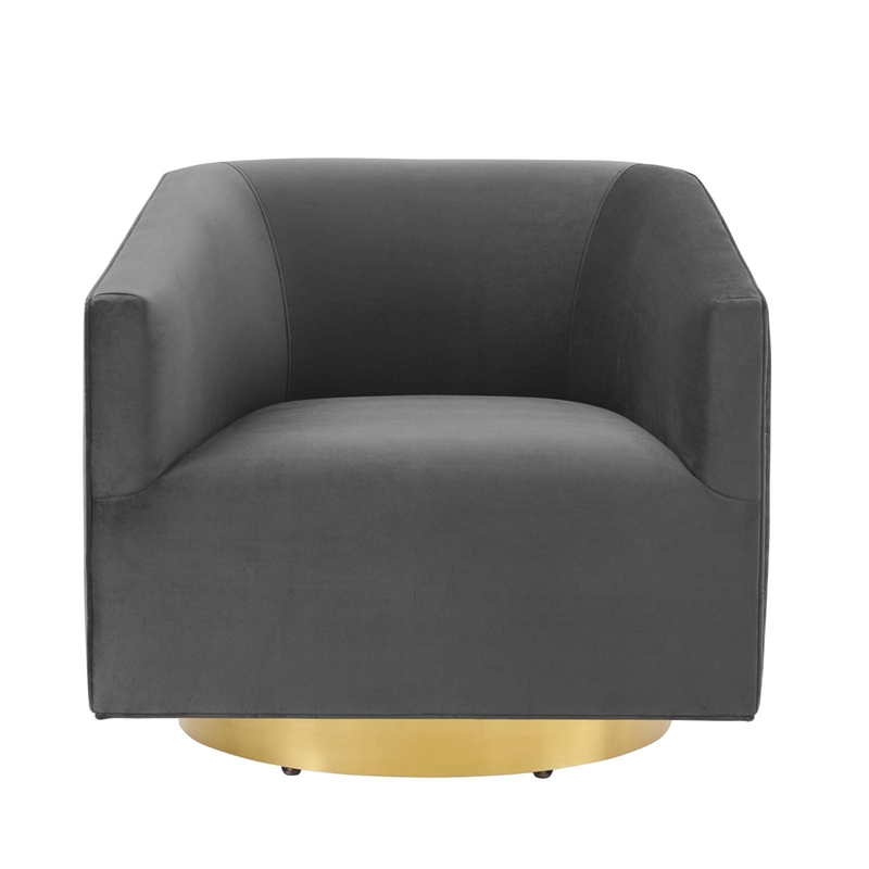 Pemberly Row Performance Velvet Swivel Chair in Gold & Charcoal