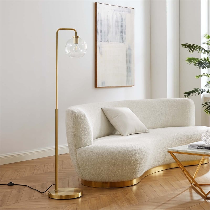 Pemberly Row 1-Light Modern Glass/Metal Floor Lamp in Satin Brass