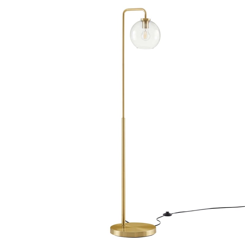 Pemberly Row 1-Light Modern Glass/Metal Floor Lamp in Satin Brass