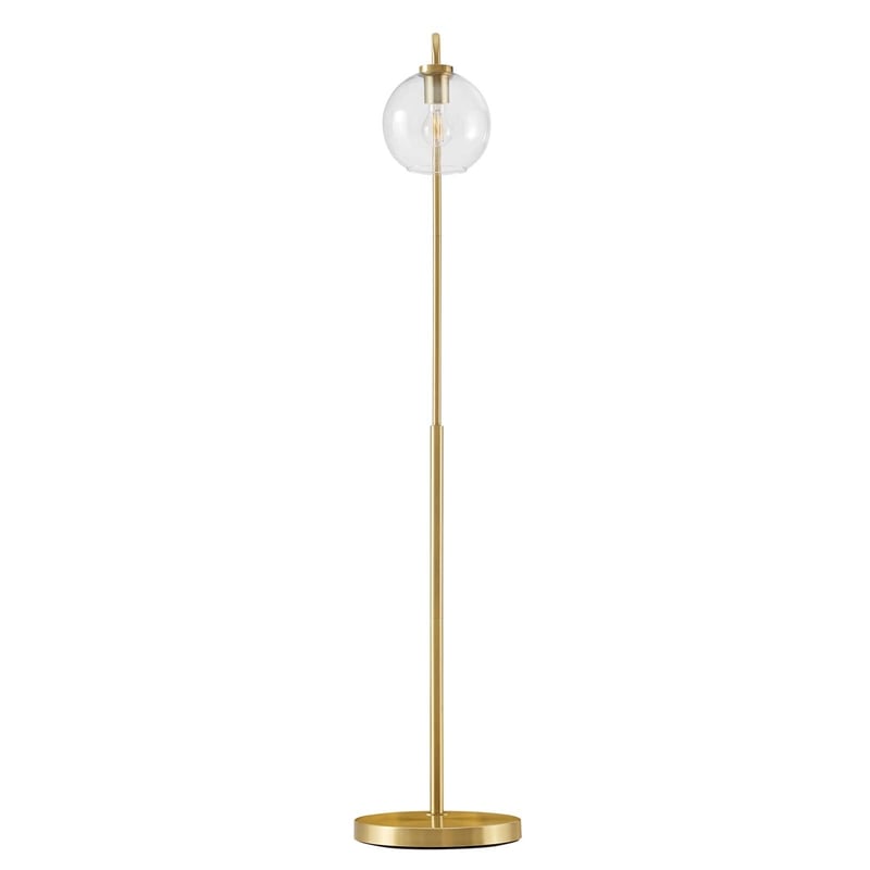 Pemberly Row 1-Light Modern Glass/Metal Floor Lamp in Satin Brass