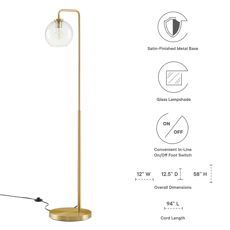 Pemberly Row 1-Light Modern Glass/Metal Floor Lamp in Satin Brass