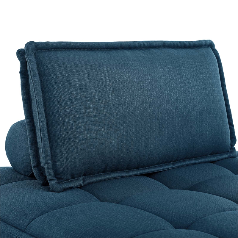 Pemberly Row Modern Tufted Fabric and Wood Armless Chair in Azure Blue