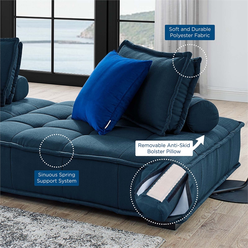 Pemberly Row Modern Tufted Fabric and Wood Armless Chair in Azure Blue