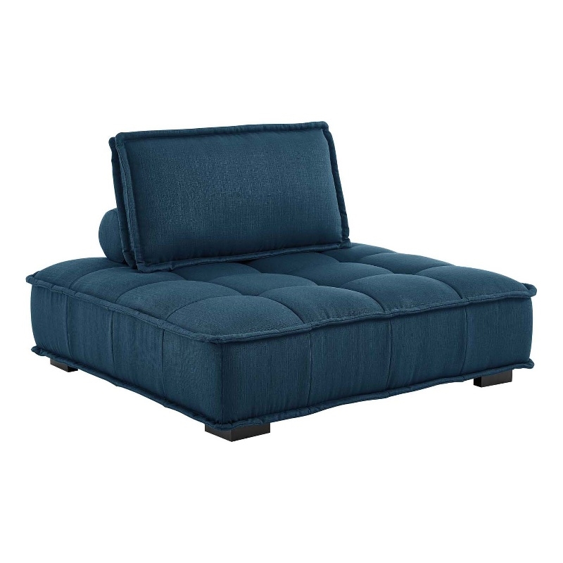 Pemberly Row Modern Tufted Fabric and Wood Armless Chair in Azure Blue