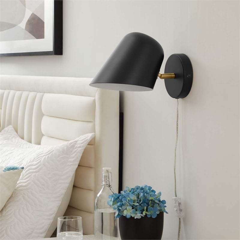 Pemberly Row 1-Light Modern Metal Swivel Wall Sconce in Black