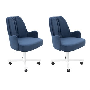 Pemberly Row Fabric Dining Upholstered Caster Chair in Antonio Navy (set of 2)