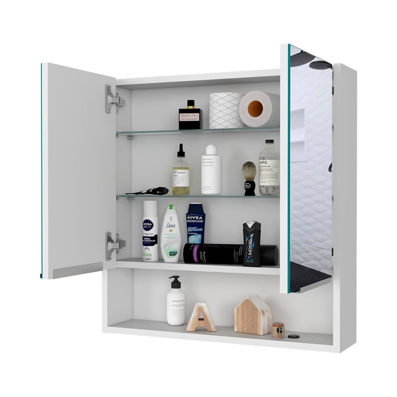 Pemberly Row Engineered Wood Medicine Cabinet with Mirror in White