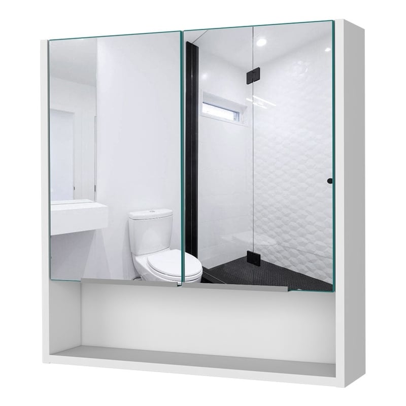 Pemberly Row Engineered Wood Medicine Cabinet with Mirror in White