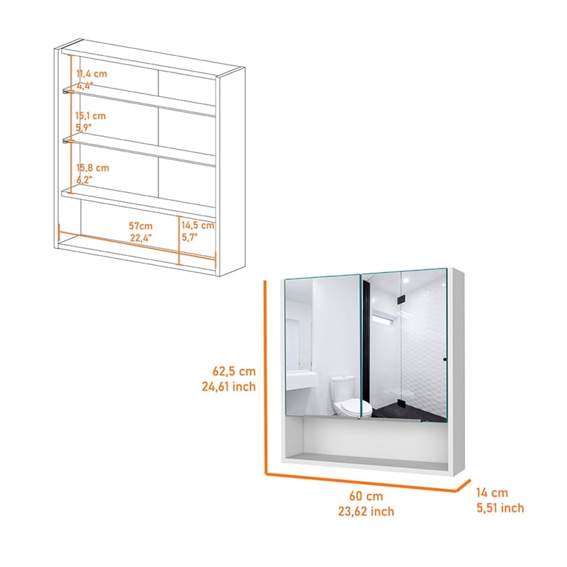 Pemberly Row Engineered Wood Medicine Cabinet with Mirror in White