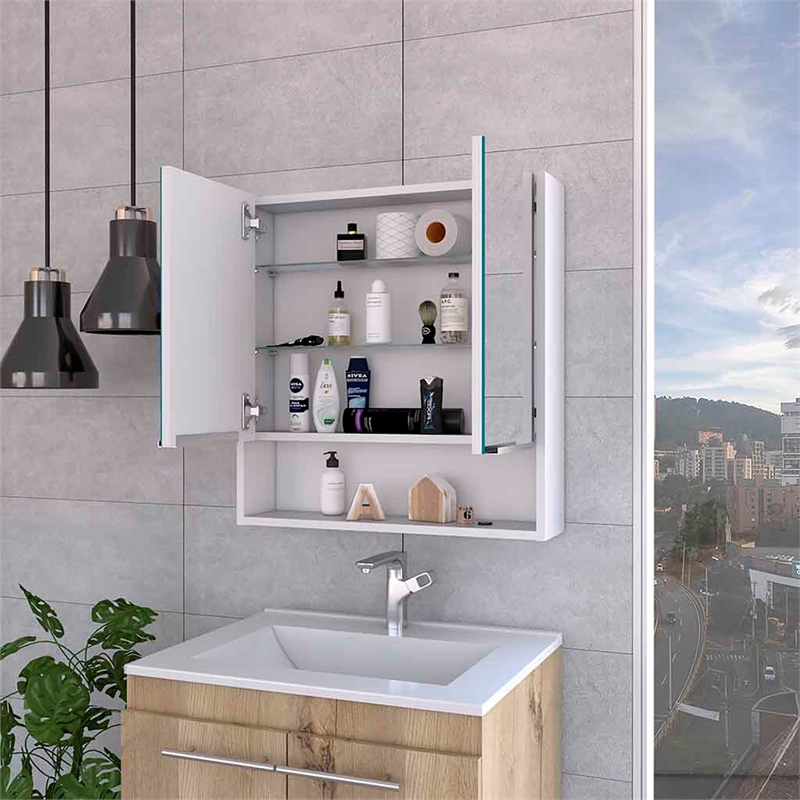 Pemberly Row Engineered Wood Medicine Cabinet with Mirror in White
