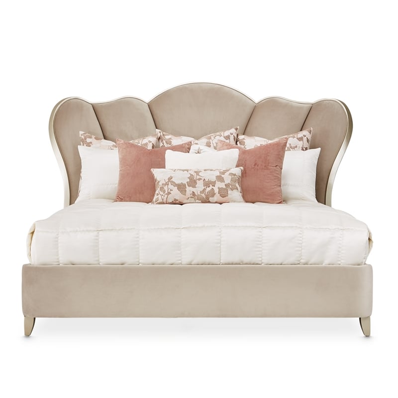 Pemberly Row Eastern King Velvet Tufted Bed in Hazelnut Brown