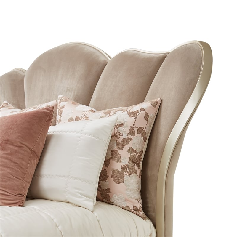 Pemberly Row Eastern King Velvet Tufted Bed in Hazelnut Brown